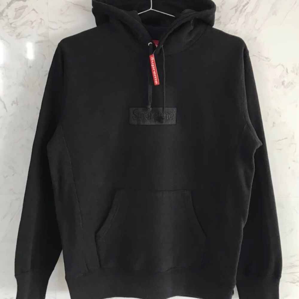 Supreme Box Logo Hoodie- Black on Black ; fw14